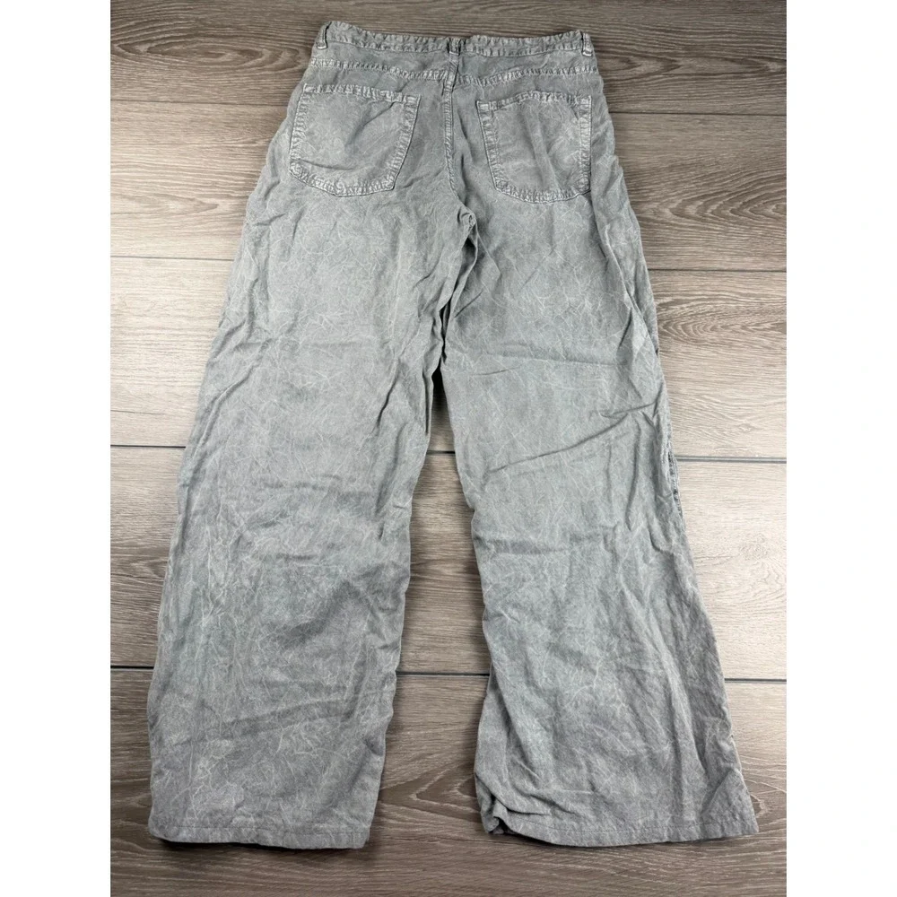Zara Women Pants Lyocell Linen Blend Wide Leg Acid Wash Grey 6